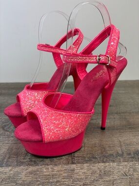 Pleaser Delight Neon Pink Glitter Platform Heels Size 9 Exotic Dancer Shoes